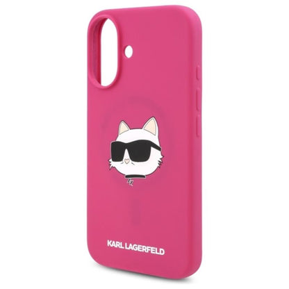 Karl Lagerfeld Silicone Choupette Head Print MagSafe – dėklas, skirtas iPhone 16 (fuksijos spalvos)