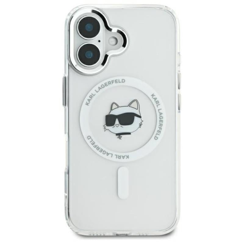 Karl Lagerfeld IML Metal Choupette Head MagSafe - Dėklas skirtas iPhone 16 Plus (baltas)