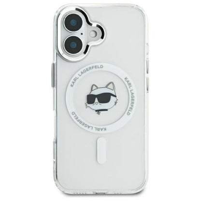 Karl Lagerfeld IML Metal Choupette Head MagSafe - Dėklas skirtas iPhone 16 Plus (baltas)