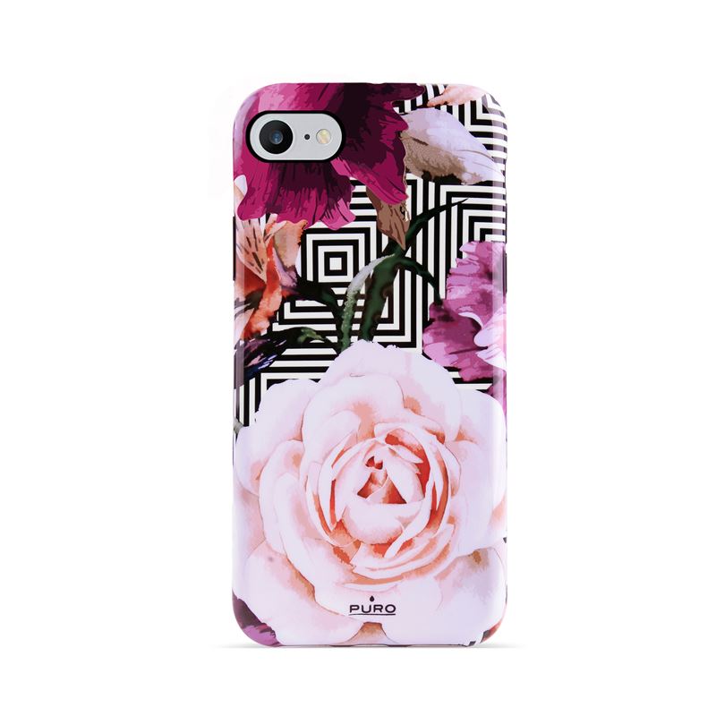PURO Glam Geo Flowers – dėklas iPhone SE (2022/2020) / 8/7 / 6s (rožiniai bijūnai)