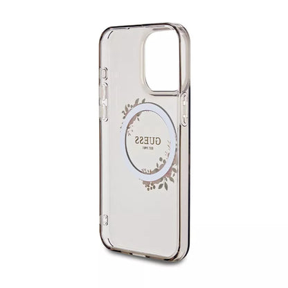 Guess IML Flowers Wreath MagSafe – dėklas iPhone 15 Pro Max (juodas)