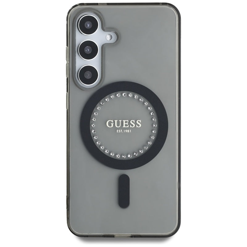 Guess Rhinestones Printed Classic Logo MagSafe – Dėklas, skirtas Samsung Galaxy S25 (juodas)