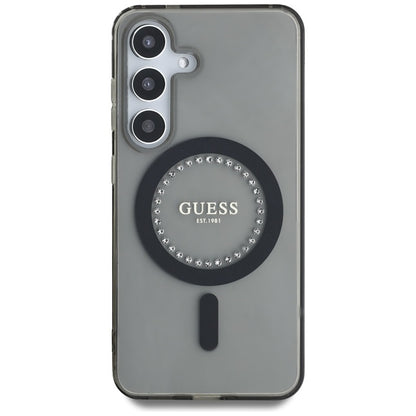 Guess Rhinestones Printed Classic Logo MagSafe – Dėklas, skirtas Samsung Galaxy S25 (juodas)