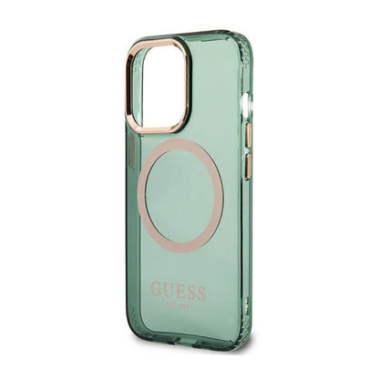 Guess Gold Outline Translucent MagSafe – dėklas, skirtas iPhone 13 Pro (žalias)