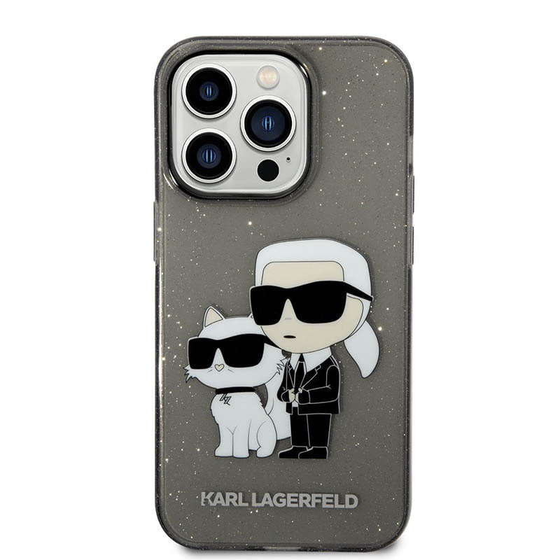 Karl Lagerfeld IML Glitter NFT Karl & Choupette – dėklas iPhone 14 Pro (juodas)