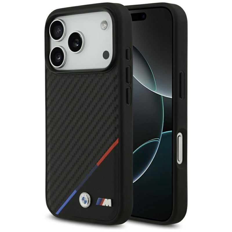 BMW M Carbon Tricolor Line MagSafe dėklas iPhone 17 Pro (juodas)