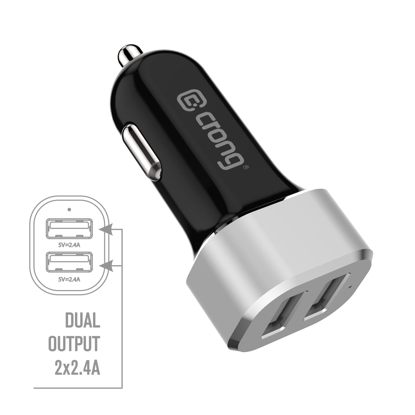 Crong Power automobilinis įkroviklis 24W su dviem USB jungtimis (aliuminis)