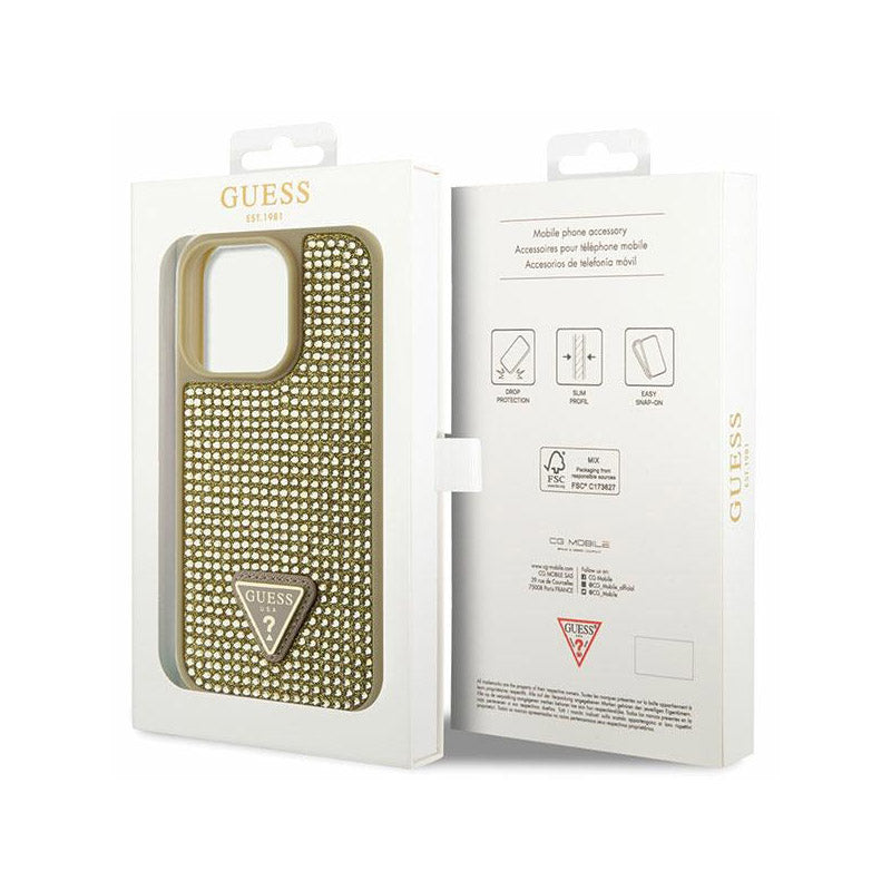 Guess Rhinestone Triangle – dėklas, skirtas „iPhone 14 Pro“ (auksinis)