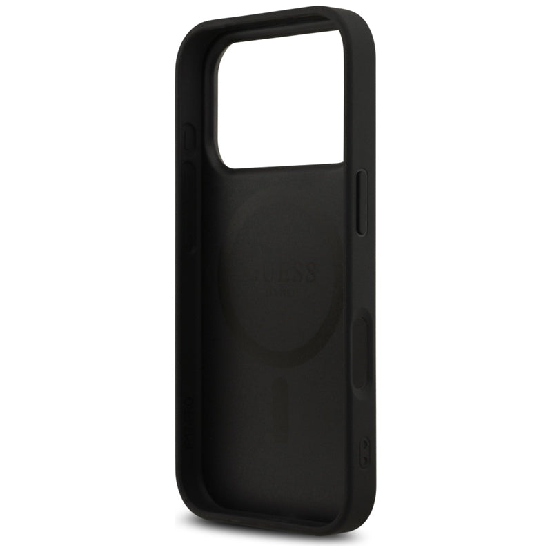 Guess 4G Printed Stripes MagSafe dėklas iPhone 17 Pro (juodas)