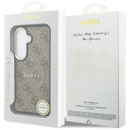 Guess 4G reljefinis prsten MagSafe - Samsung Galaxy S26+ dėklas (rudos spalvos)