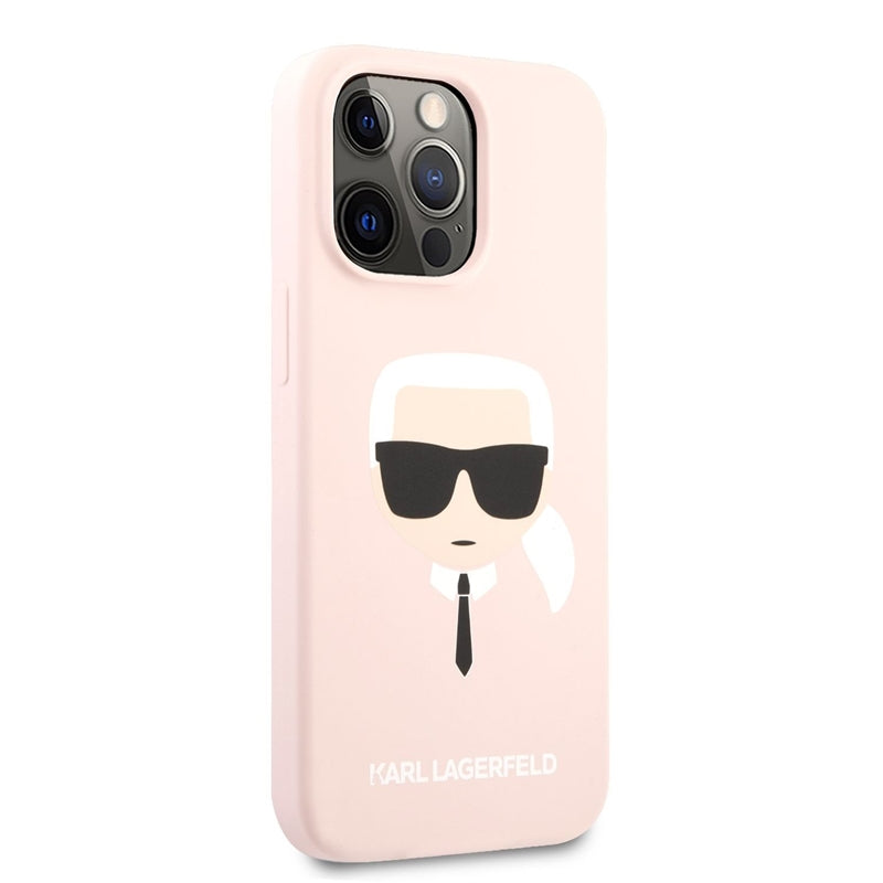 Karl Lagerfeld Silikoninis dėklas Ikonik Karl`s Head – iPhone 13 Pro (rožinis)