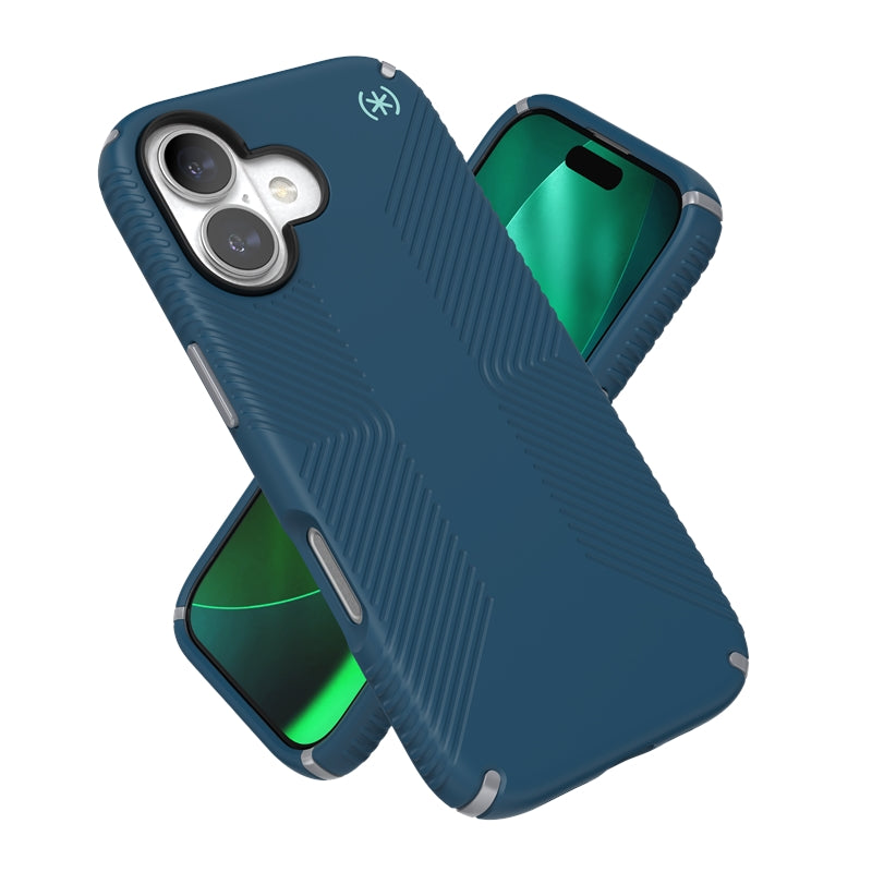 Speck Presidio2 Grip MagSafe - Dėklas telefonui iPhone 17 (Deep Sea/Silver Metallic)