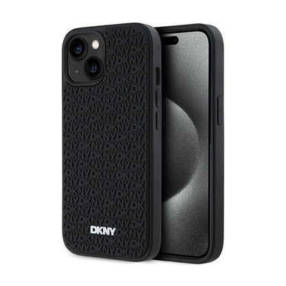 DKNY 3D Guminis Pasikartojantis Raštas - Dėklas iPhone 15 Plus (Juodas)