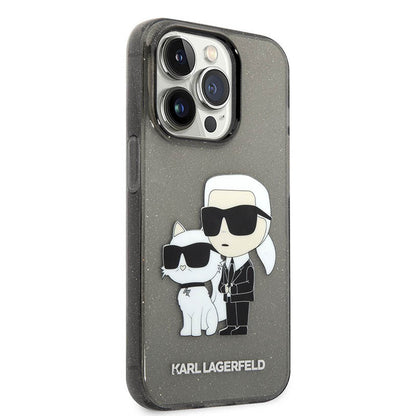 Karl Lagerfeld IML Glitter NFT Karl & Choupette – dėklas iPhone 14 Pro (juodas)