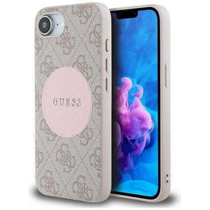 Guess 4G Circle Classic Logo MagSafe – dėklas iPhone 16e (rožinės spalvos)