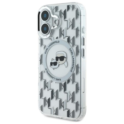 Karl Lagerfeld IML Monogram Karl & Choupette Head MagSafe – dėklas, skirtas iPhone 16 (skaidrus)