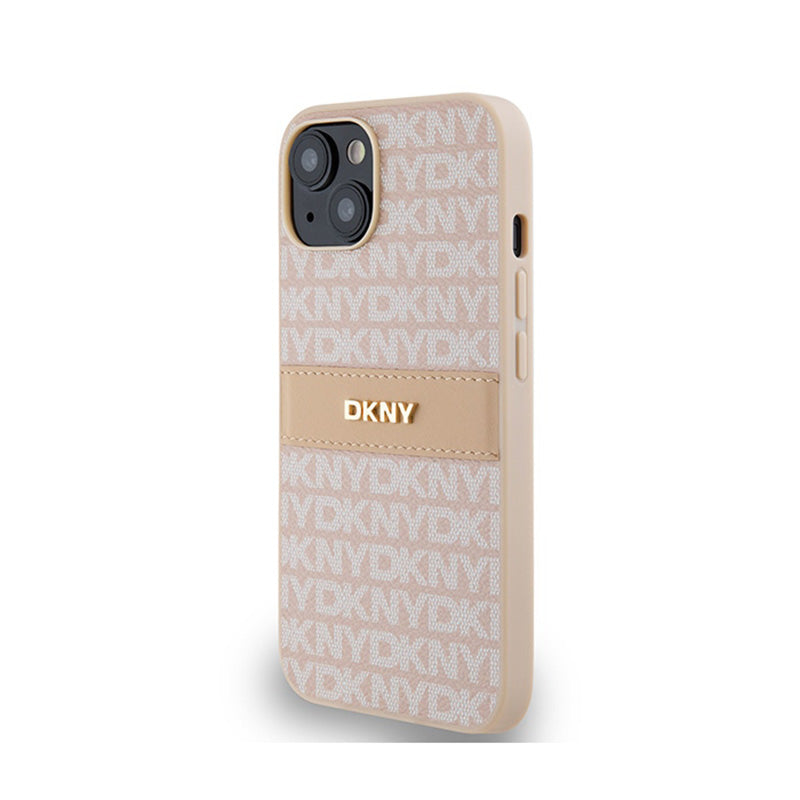 DKNY odinis dėklas "Mono Stripe & Metal Logo", skirtas "iPhone 14 / 15 / 13" (rožinis)