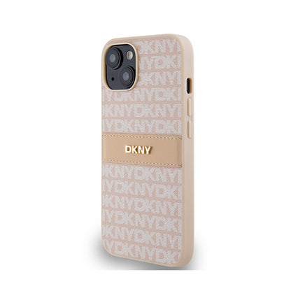 DKNY odinis dėklas "Mono Stripe & Metal Logo", skirtas "iPhone 14 / 15 / 13" (rožinis)