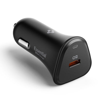 Spigen Essential EV301 - USB-C PD 3.0 PPS 30W automobilinis įkroviklis (juodas)