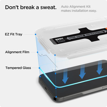 Spigen Glas.TR EZ Fit - grūdintas stiklas Apple iPhone 16e / iPhone 14 / iPhone 13 / iPhone 13 Pro (skaidrus)
