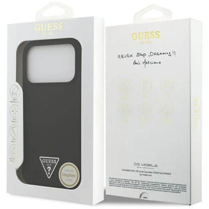 Guess Silikoninis Dėklas MagSafe su Trikampiu Logotipu - iPhone 17 Pro (juodas)