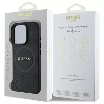 Guess Saffiano Peony Classic Logo MagSafe - dėklas iPhone 16 Pro Max (juoda)