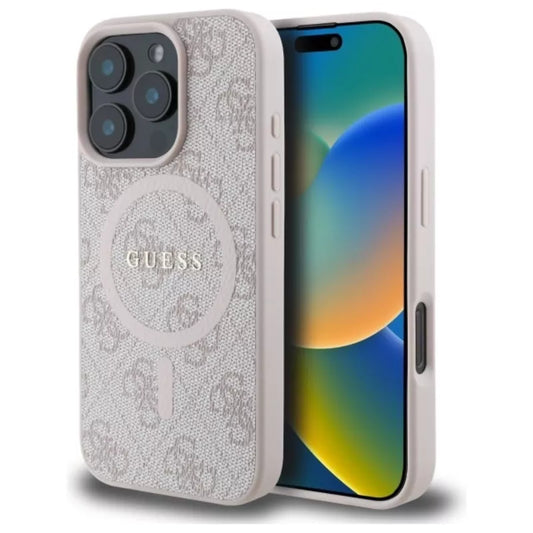 Guess 4G Ring Classic Logo MagSafe – dėklas iPhone 16 Pro Max (rožinis)