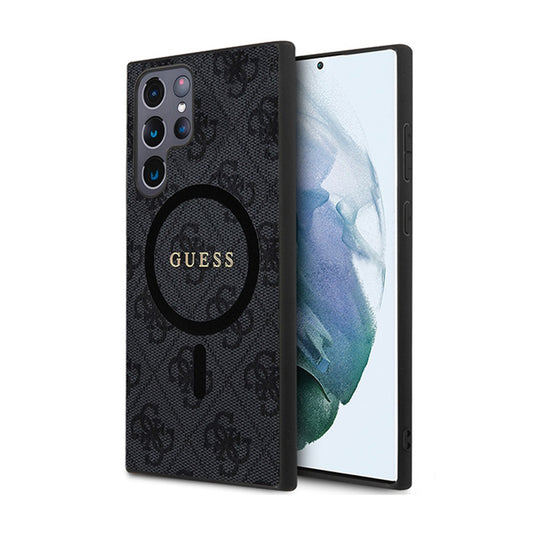 Guess 4G Collection Leather Metal Logo MagSafe – dėklas Samsung Galaxy S24 Ultra (juodas)
