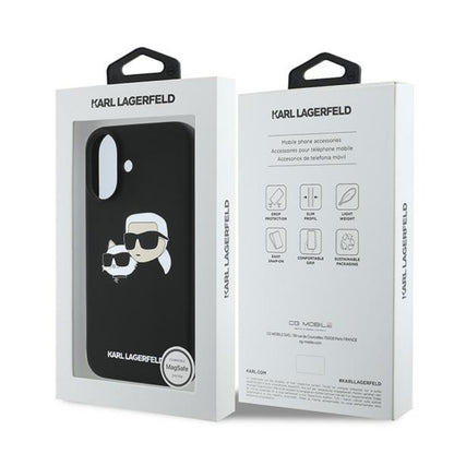 Karl Lagerfeld Silicone Double Heads Print MagSafe - dėklas iPhone 16 Plus (juodas)