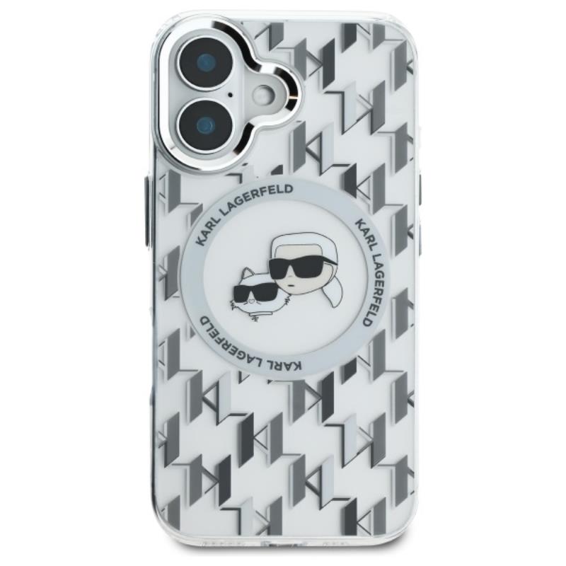 Karl Lagerfeld IML Monogram Karl & Choupette Head MagSafe – dėklas, skirtas iPhone 16 (skaidrus)