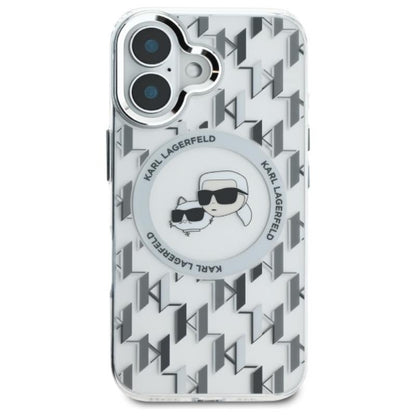Karl Lagerfeld IML Monogram Karl & Choupette Head MagSafe – dėklas, skirtas iPhone 16 (skaidrus)