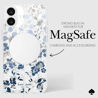Kate Spade New York Protective Gems MagSafe – dėklas, skirtas iPhone 16 Plus (žiedų gėlynas mėlynas)