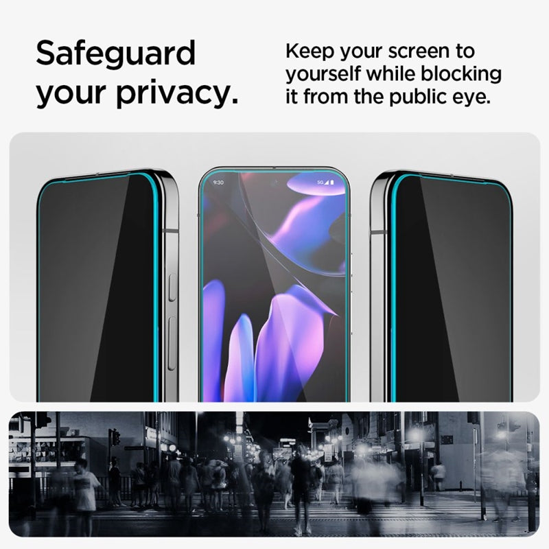 Grūdintas stiklas su privatumo filtru Spigen GLAS.TR EZ FIT Privacy 2 vnt. pakuotė, skirta Google Pixel 9 / 9 Pro / 10 / 10 Pro (2 vnt.)