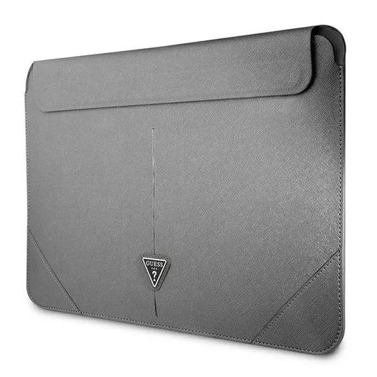Guess Saffiano Triangle Logo dėklas – nešiojamojo kompiuterio dėklas 13" / 14" (sidabrinis)