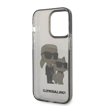 Karl Lagerfeld IML Glitter NFT Karl & Choupette – dėklas iPhone 14 Pro (juodas)