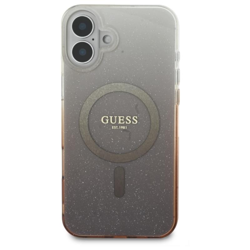 Guess IML Glitter Gradient MagSafe – Dėklas iPhone 16 (rudos spalvos)