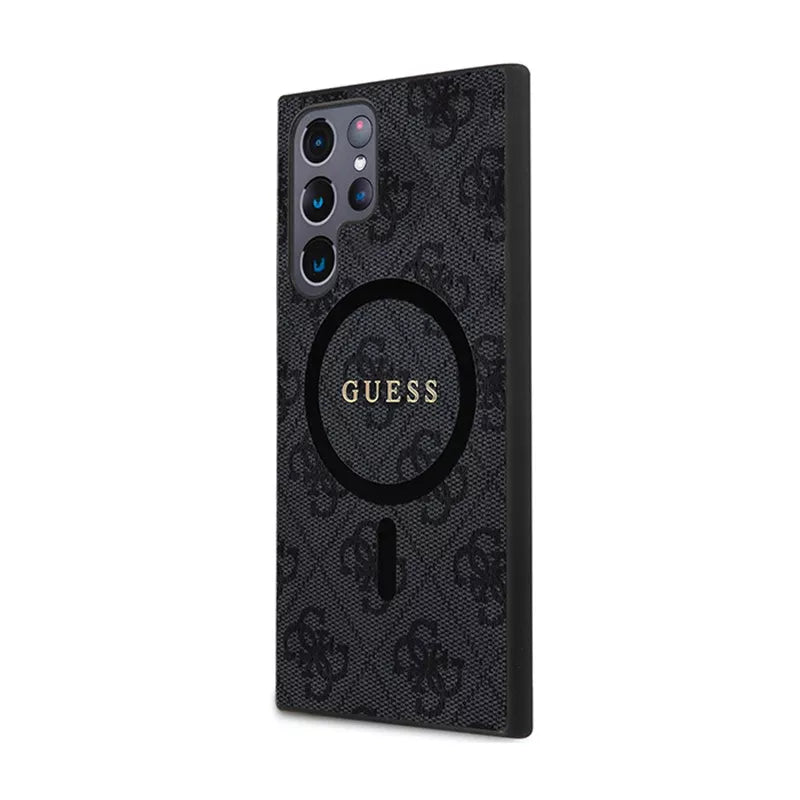 Guess 4G Collection Leather Metal Logo MagSafe – dėklas Samsung Galaxy S24 Ultra (juodas)