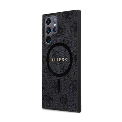 Guess 4G Collection Leather Metal Logo MagSafe – dėklas Samsung Galaxy S24 Ultra (juodas)