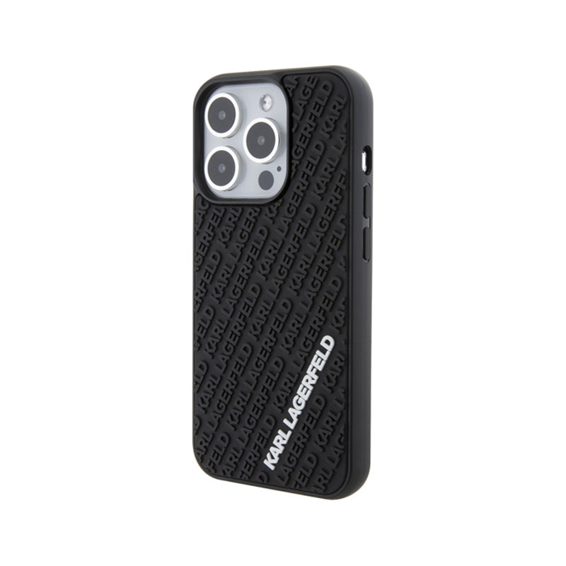 Karl Lagerfeld 3D guminis „Multi Logo“ – dėklas, skirtas „iPhone 15 Pro“ (juoda)