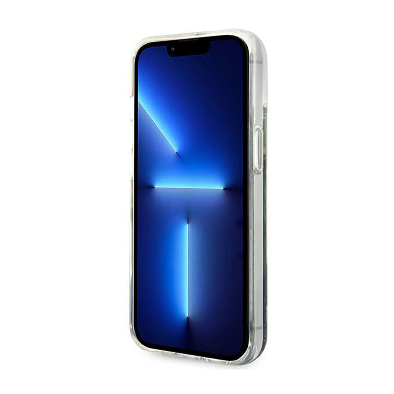 Guess Liquid Glitter Flower – dėklas iPhone 14 (mėlynas)