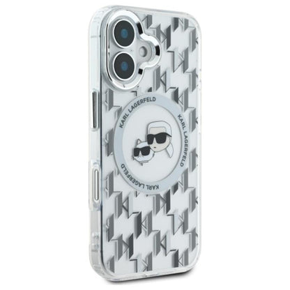 Karl Lagerfeld IML Monogram Karl & Choupette Head MagSafe – dėklas, skirtas iPhone 16 (skaidrus)