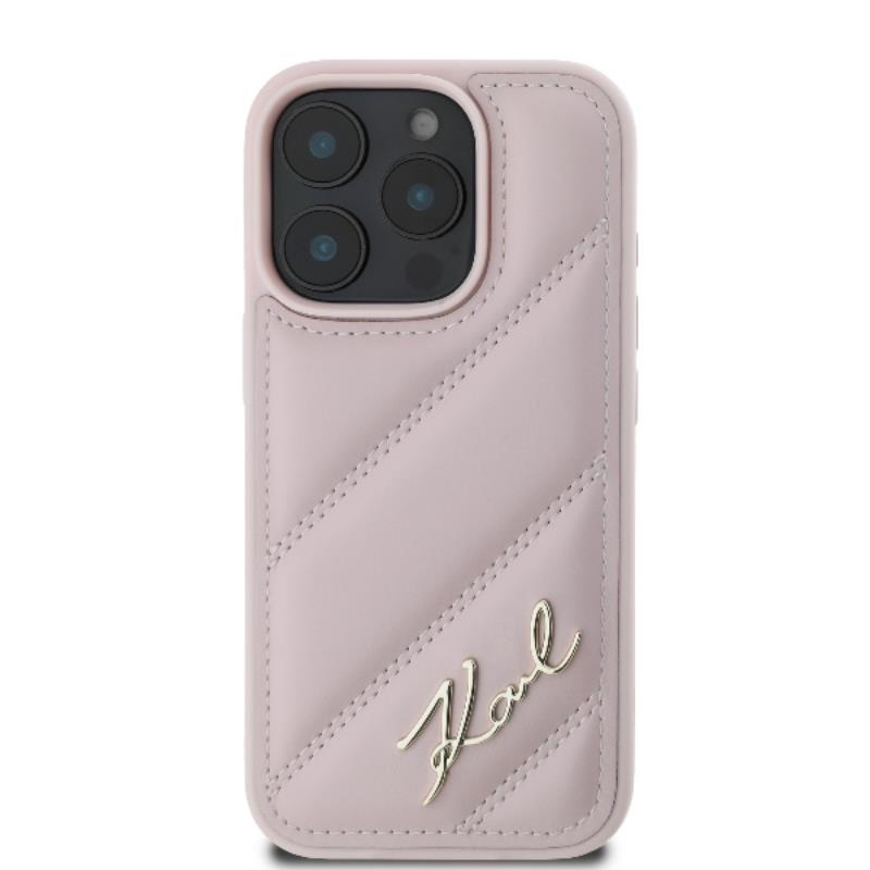 Karl Lagerfeld Quilted Signature – dėklas, skirtas iPhone 16 Pro (rožinės spalvos)