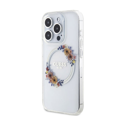 Guess IML Flowers Wreath MagSafe – dėklas, skirtas iPhone 15 Pro Max (skaidrus)