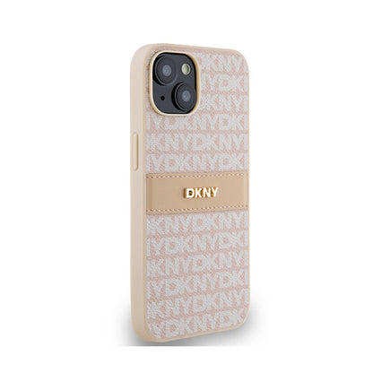 DKNY odinis dėklas "Mono Stripe & Metal Logo", skirtas "iPhone 14 / 15 / 13" (rožinis)