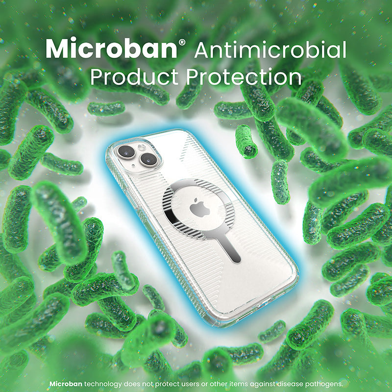 Speck Gemshell Grip + MagSafe – dėklas, skirtas iPhone 15 Plus / iPhone 14 Plus (skaidrus / chromo apdaila)