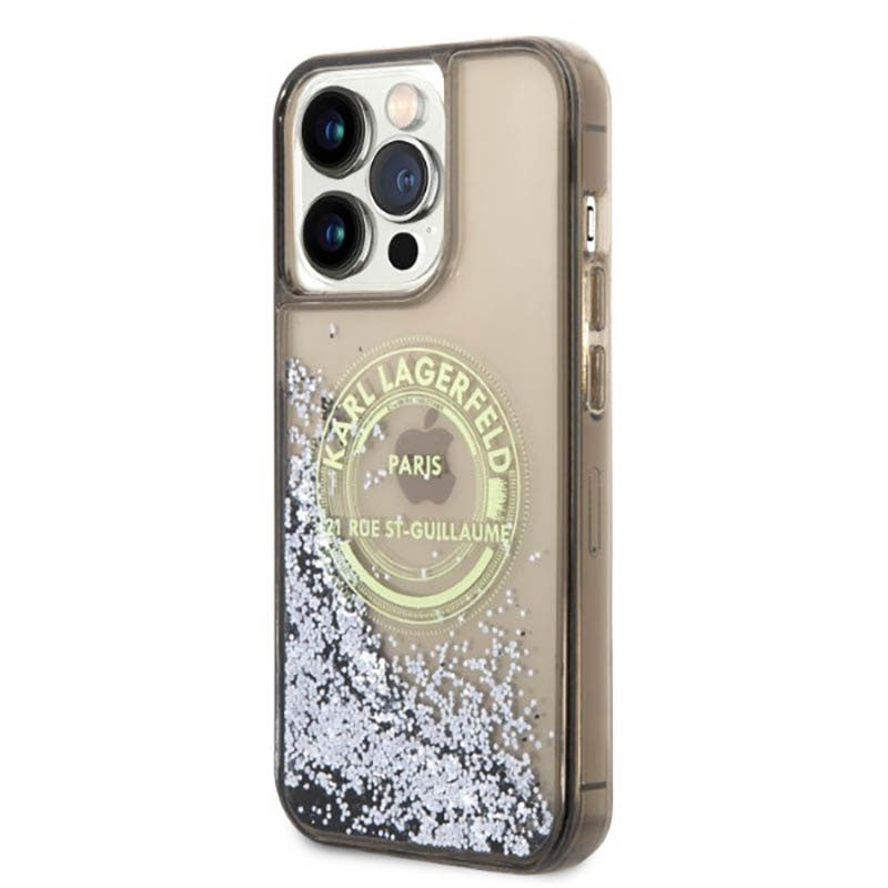 Karl Lagerfeld Liquid Glitter Round RSG Logo dėklas – dėklas, skirtas iPhone 14 Pro Max (juodas)