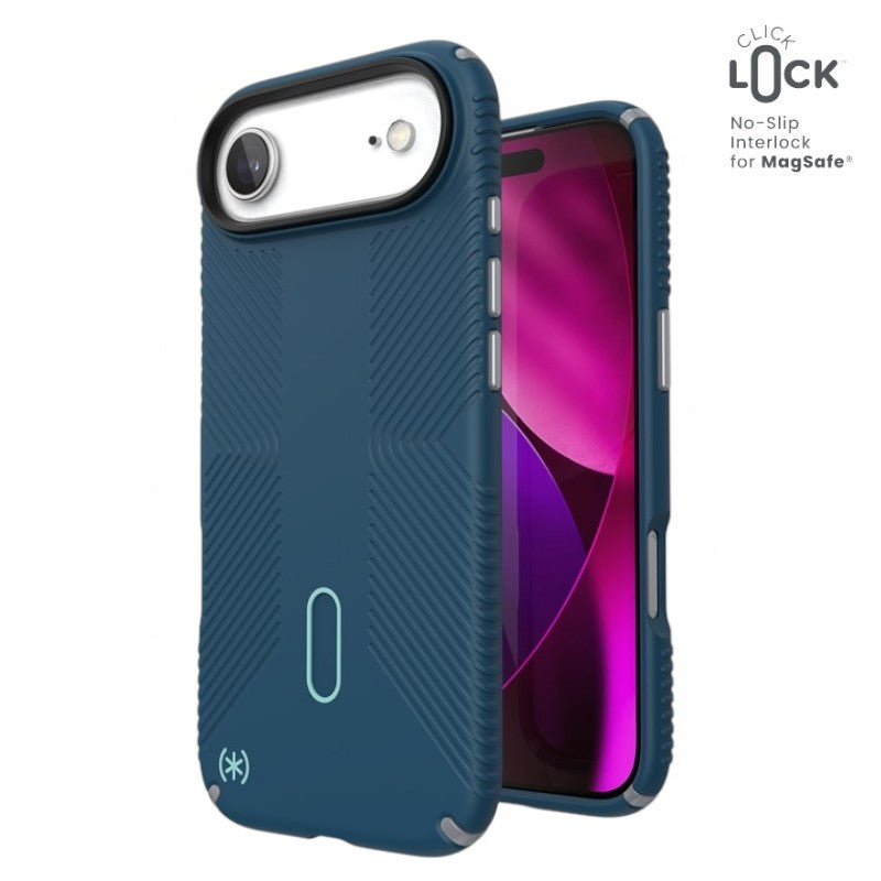 Speck Presidio2 Grip ClickLock & MagSafe - iPhone Air dėklas (Deep Sea / Silver Metallic / Spell Blue)