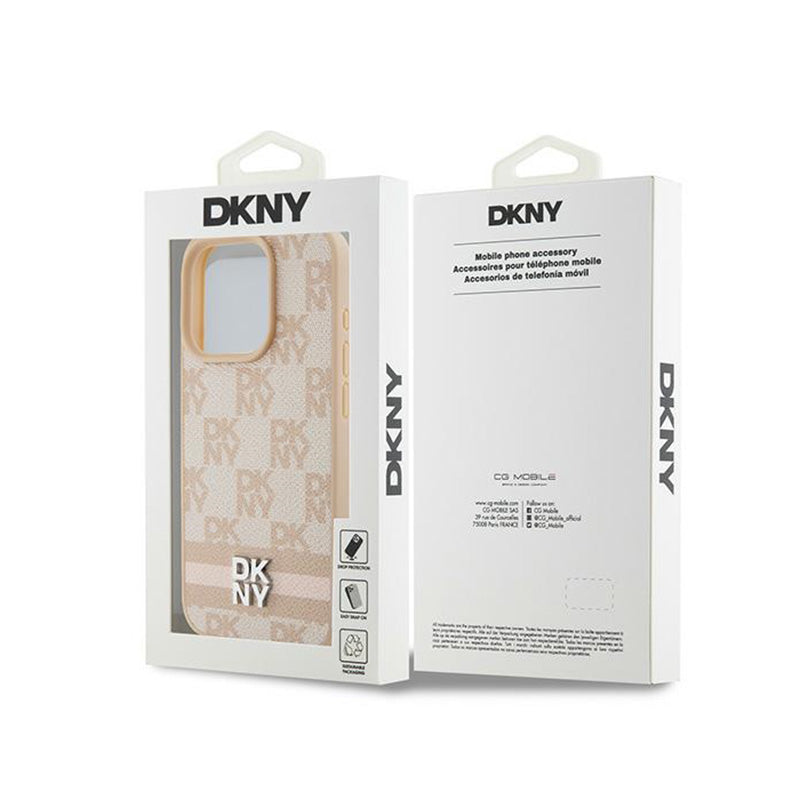 DKNY Odos languotas monochrominis raštas ir spausdintos juostos – dėklas iPhone 15 Pro Max (rožinis)