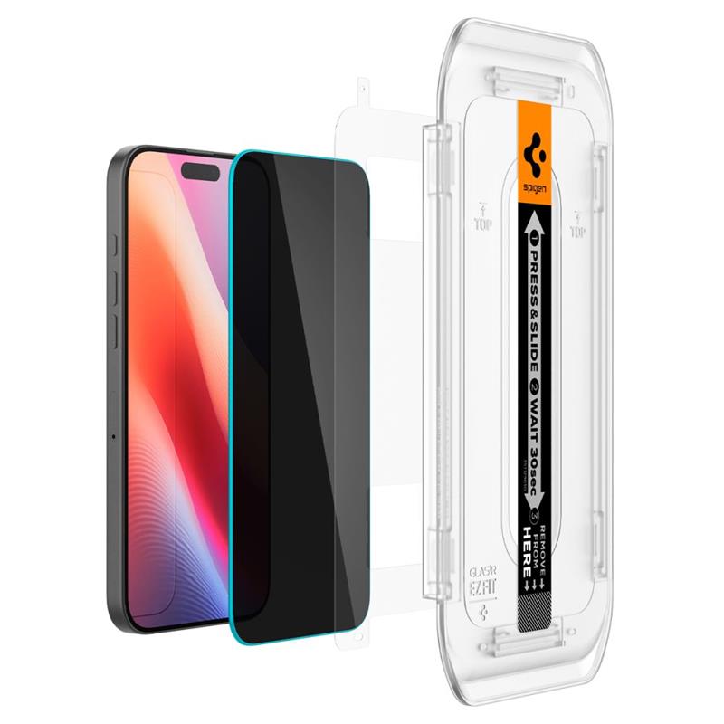 SPIGEN Glas.TR "EZ FIT" privatumo stiklas, 2 vnt., skirtas iPhone 16 Pro / 17 / 17 Pro