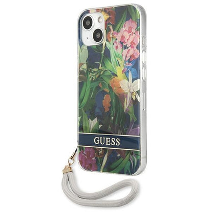 Guess Flower Cord – „iPhone 13 mini“ dėklas (mėlynas)